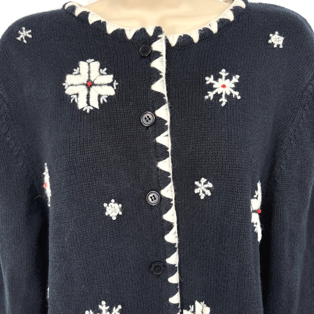 Wish for Joy Holiday Cardigan Sweater Embroidered Snowflakes Black Sz M